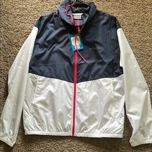 Columbia Blue, Red, and White Windbreaker Jacket